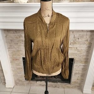 MAEVE‎ greenish gold leopard print zippered jacket Size medium